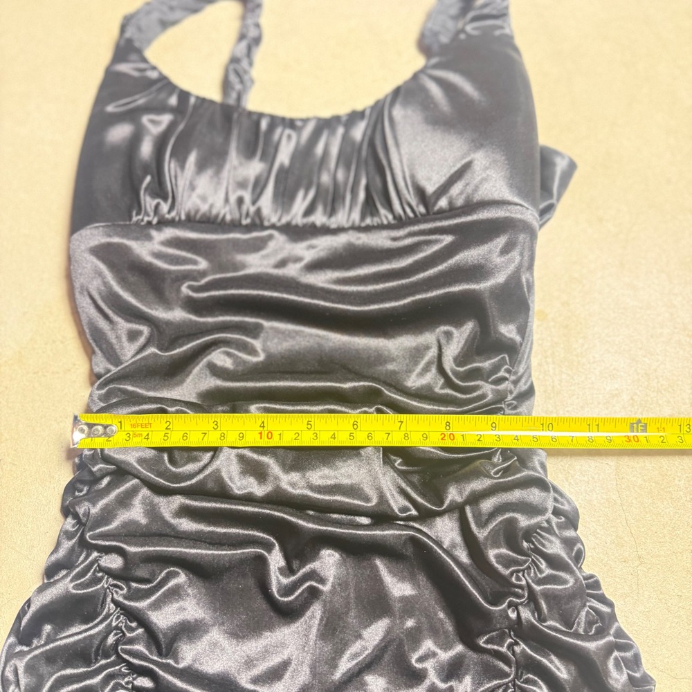 Ruby Rox Black Satin Ruched Bodycon Mini Dress - Picture 6 of 7